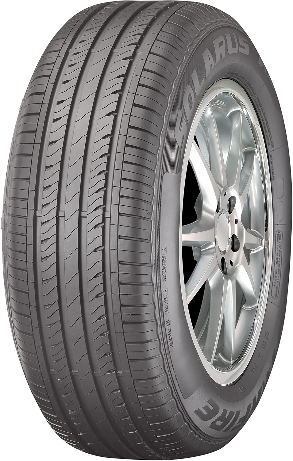 Starfire Solarus AS tire on a silver alloy wheel, symmetric all-season tread with four circumferential grooves